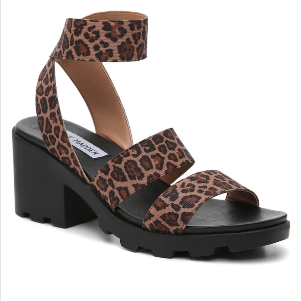 Steve Madden Soho Lug Sole Haidar Cheetah Platform Chunky Sandals.